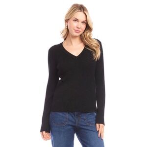 NWT White + Warren Black Slim Chevron Cashmere Sweater | Size XS